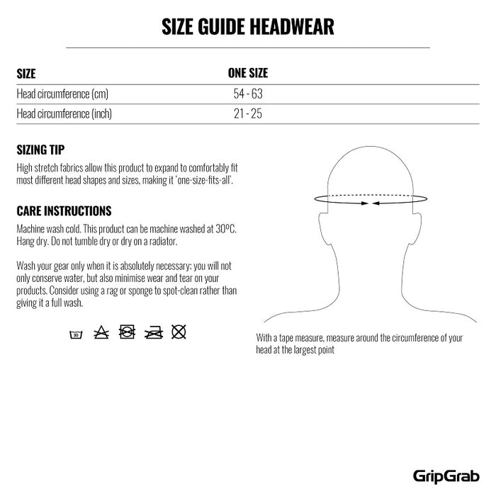 GripGrab Skull Cap Windster hue størrelses guide