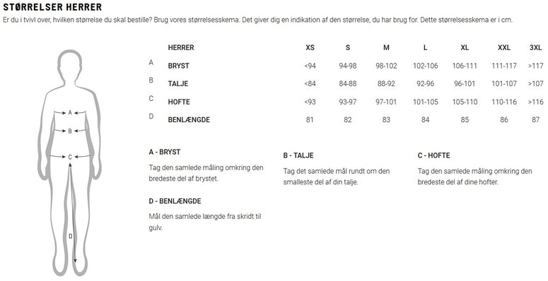 AGU størrelsesguide herre