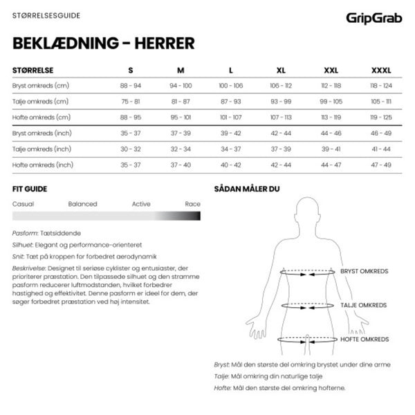 GripGrab størrelsesguide Cykelbukser