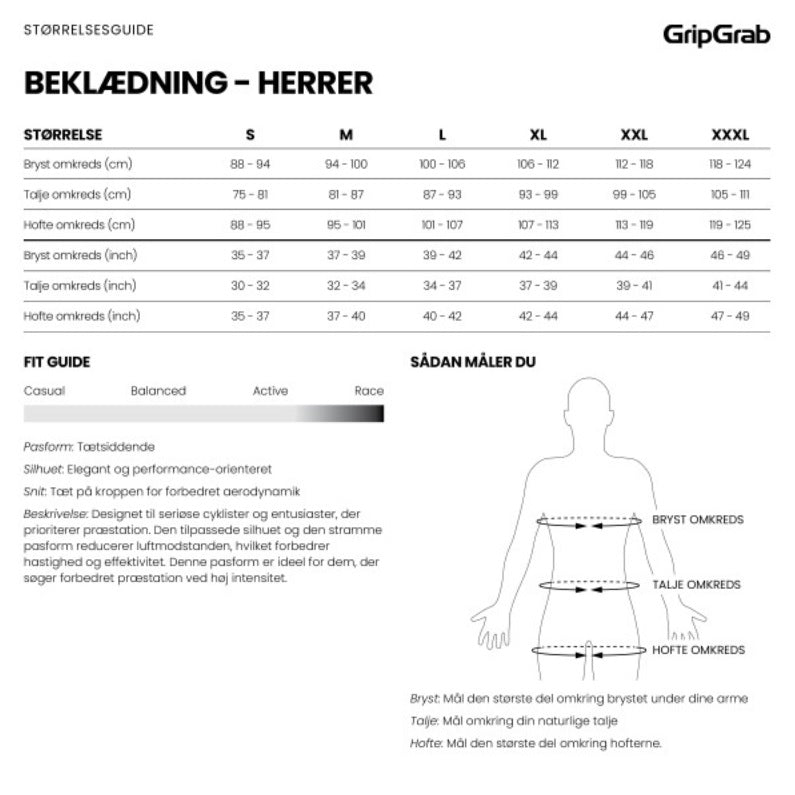 GripGrab størrelsesguide Cykelbukser