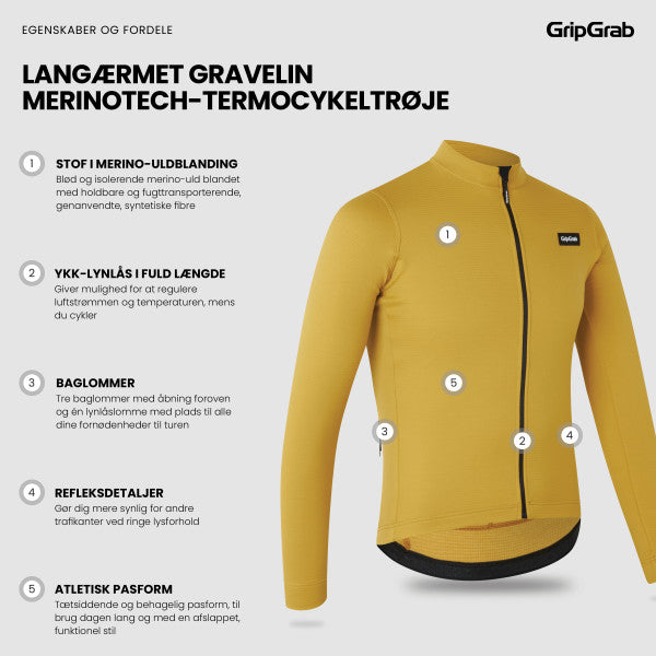 GripGrab Gravelin Termo Cykeltrøje - Merinotech - Mustard Yellow