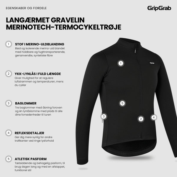 GripGrab Gravelin Termo Cykeltrøje - Merinotech - Sort