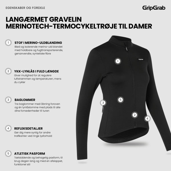 GripGrab Gravelin Termo Cykeltrøje - Merinotech - Women - Sort