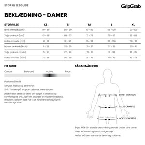 GripGrab Ride Cykelbukser størrelsesguide kvinder
