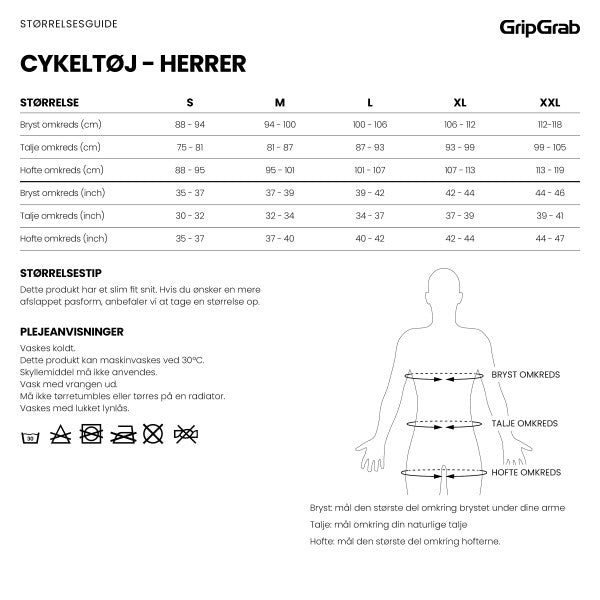 GripGrab cykeltøj størrelsesguide herre