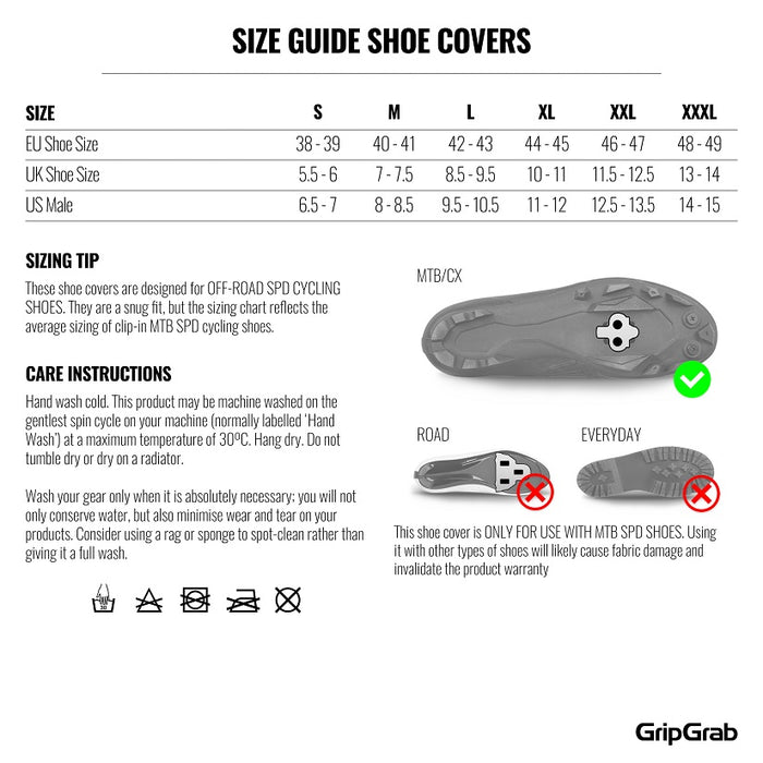 GripGrab - RaceThermo X Skoovertræk størrelse guide