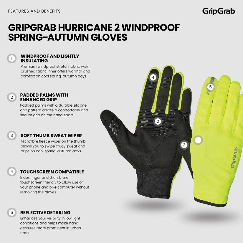 GripGrab Hurricane 2 Windproof Midseason Cykelhandsker - Hi-Vis