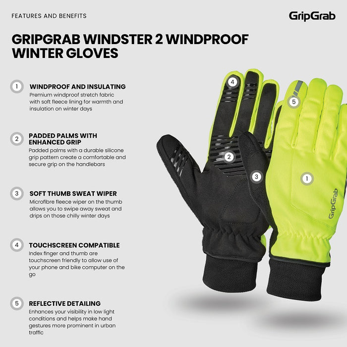 GripGrab Windster 2 Hi-Vis - Vindtætte cykelhandsker til vinter