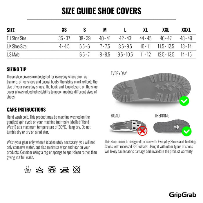 Gripgrab DryFoot 2 Skoovertræk størrelses guide