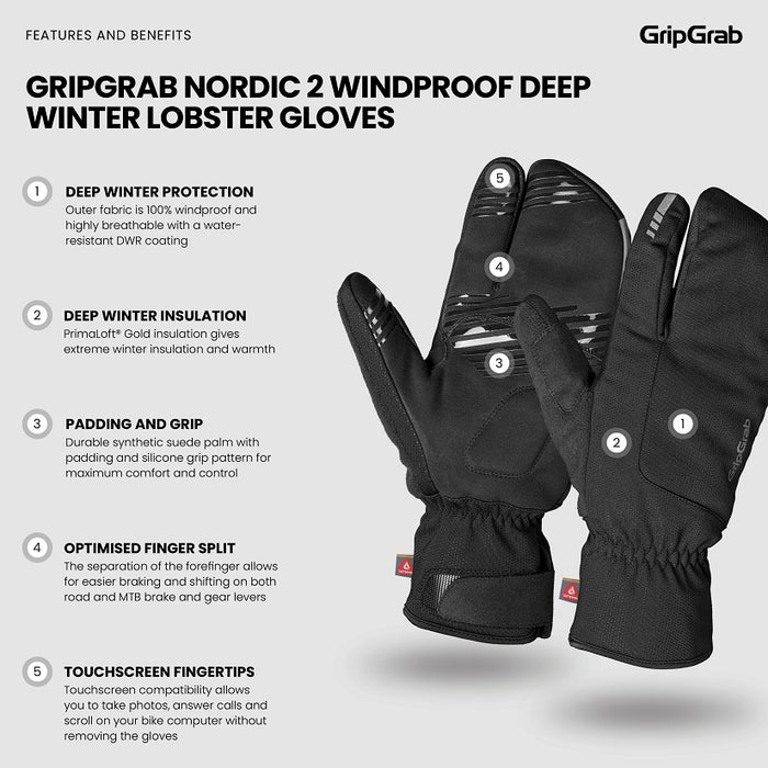 GripGrab Nordic 2 Windproof Lobster Cykelhandsker - Sort